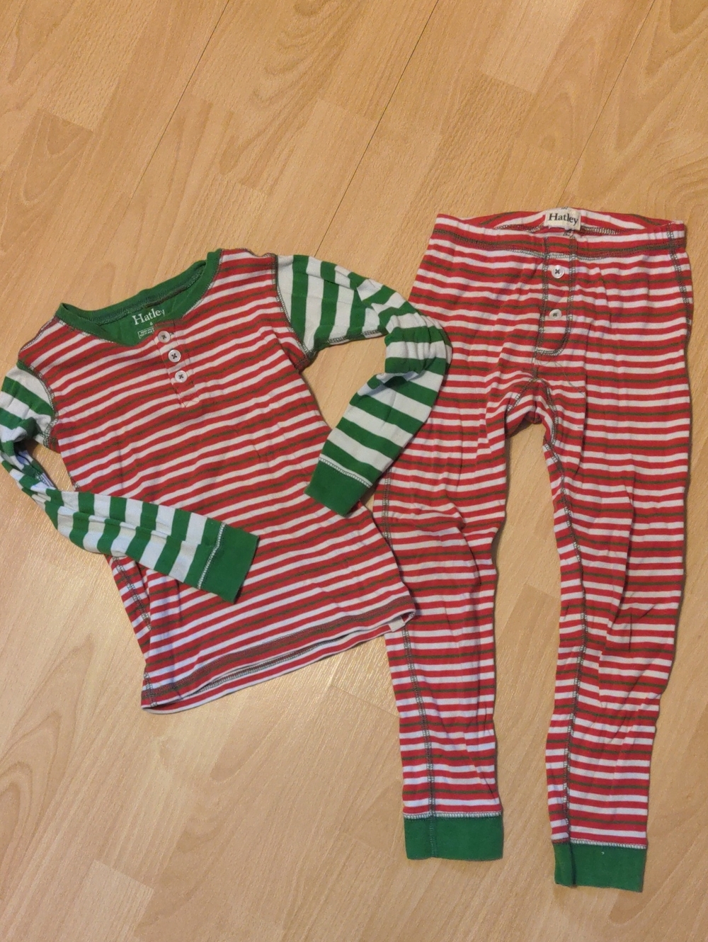 Hatley Red, White & Green Striped Kids Pajama Set